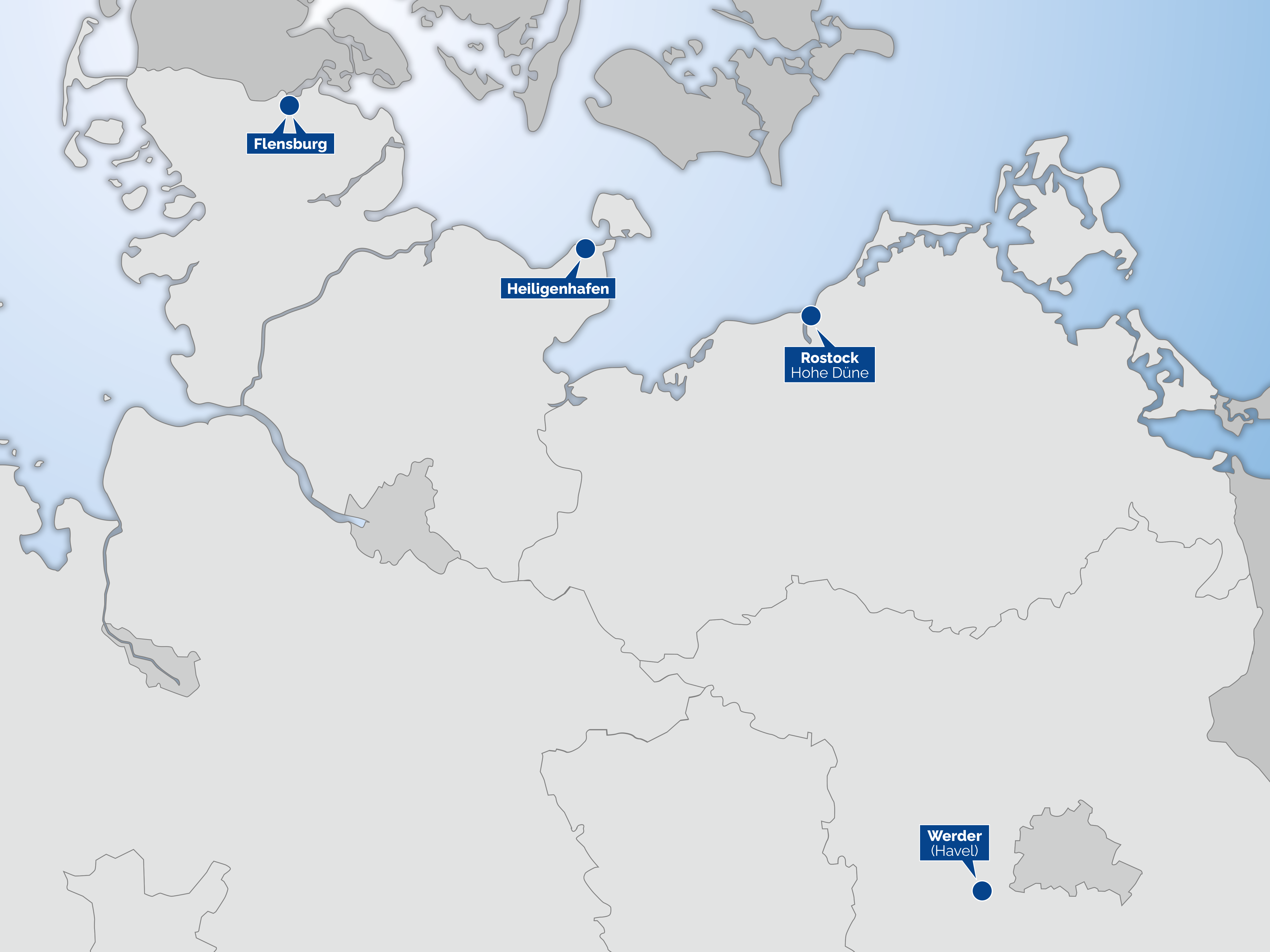 Karte mit den BM-Yachting Standorte